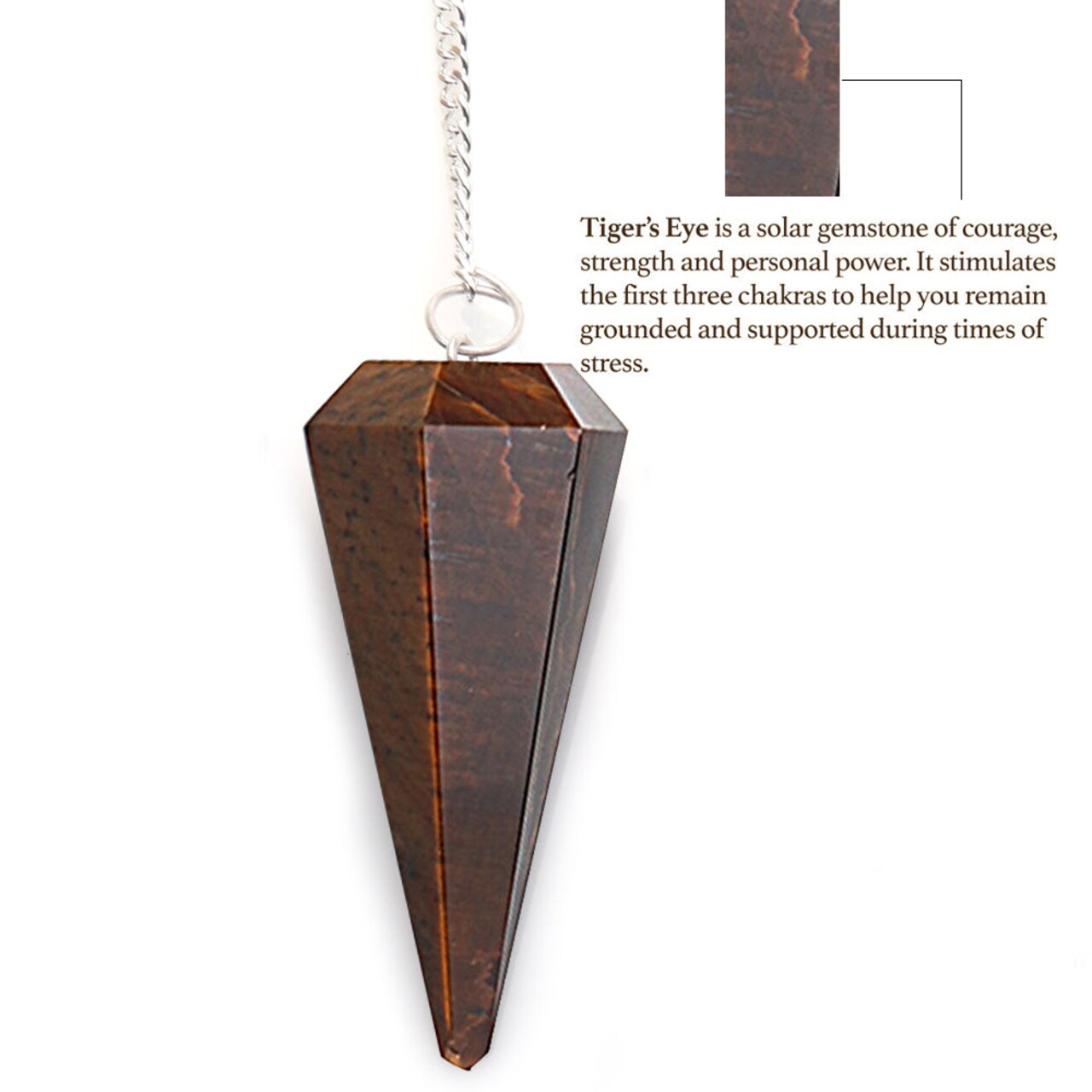 Dowsing Pendulum, Natural Gemstone Pointed Pendant, Silver Plated Chain Divination Pendulum, 44x16mm, Faceted, GemMartUSA (14007)